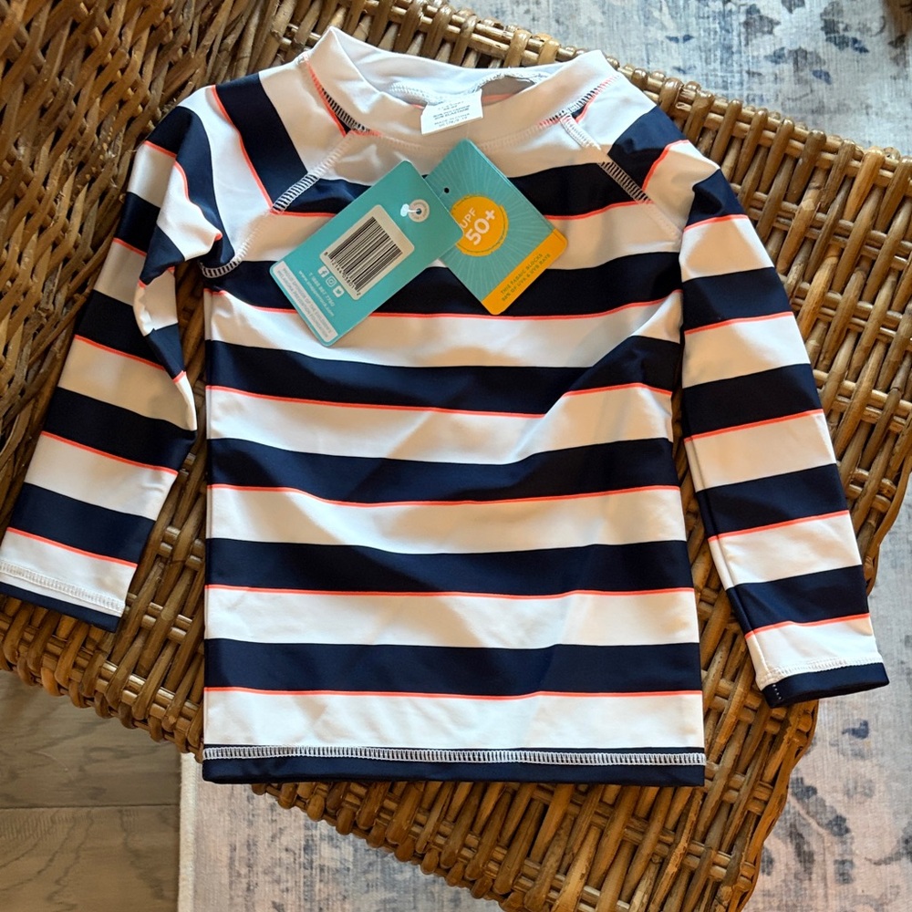 Snapper Rock Navy and White Striped Kids Rashguard